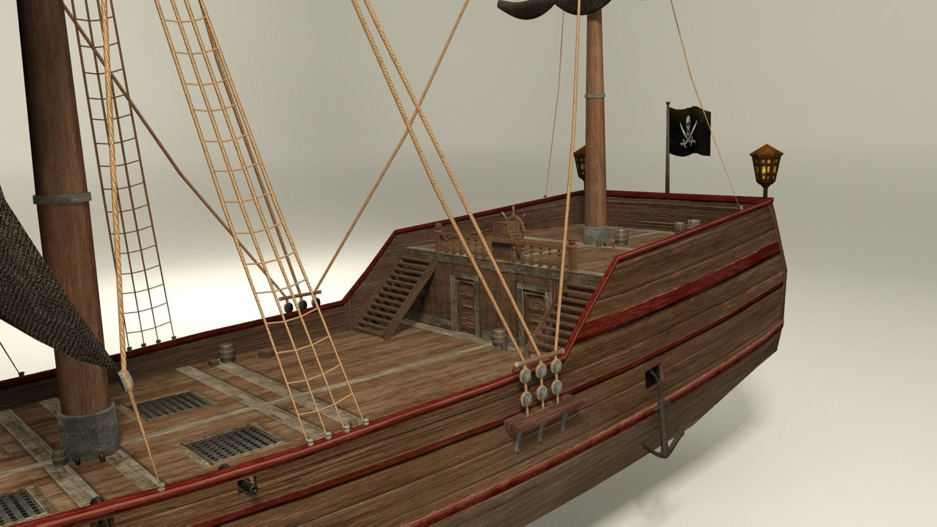 Pirate vessel ship Low-poly 3D model_7