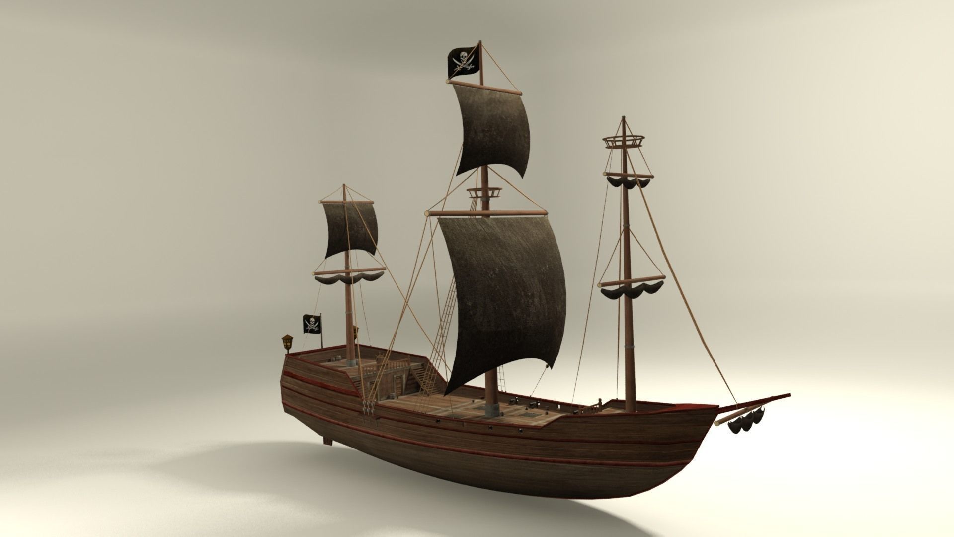 Pirate vessel ship Low-poly 3D model_2