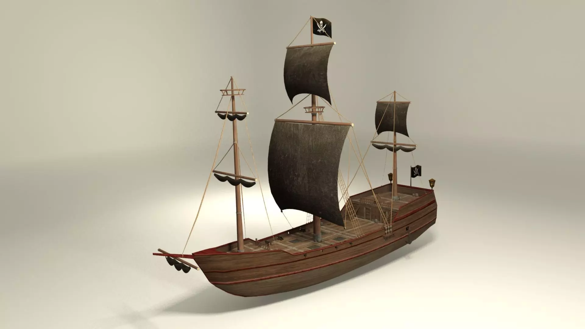 Pirate vessel ship Low-poly 3D model_0