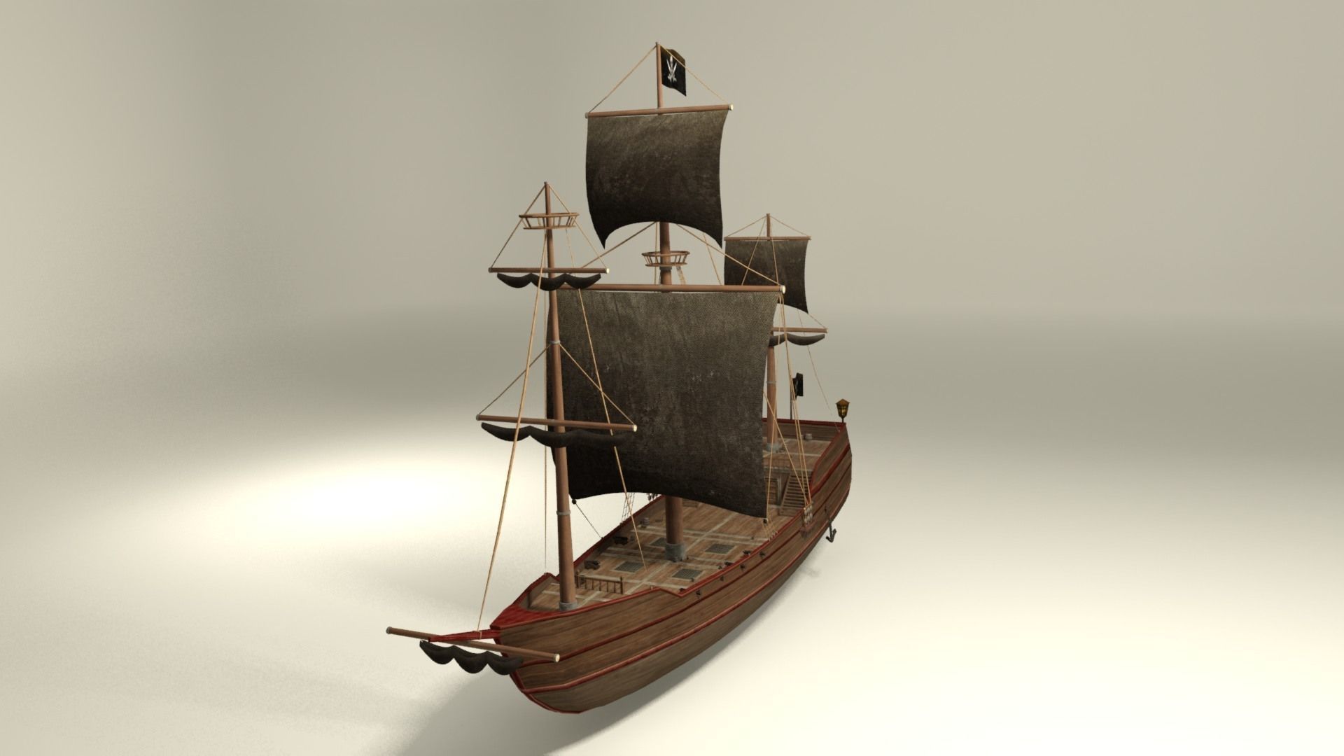 Pirate vessel ship Low-poly 3D model_4