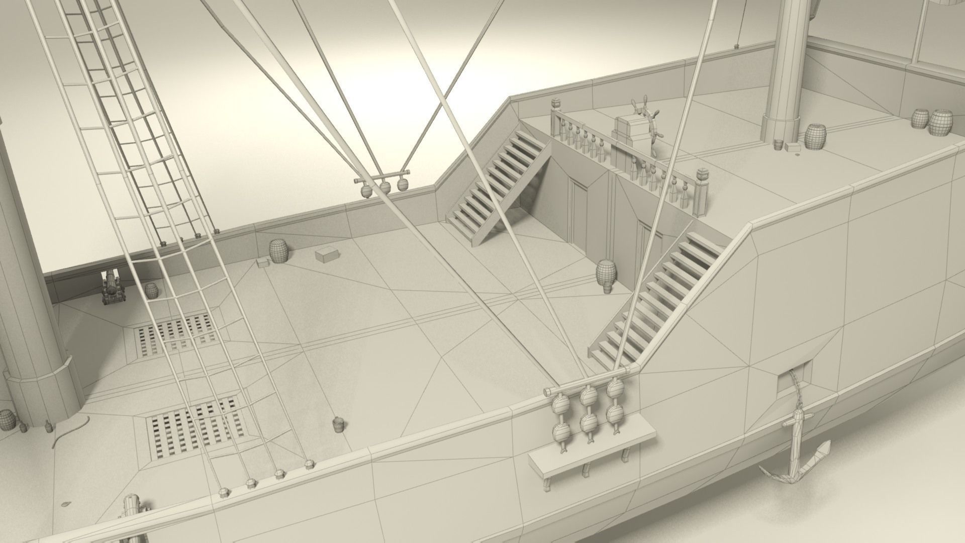 Pirate vessel ship Low-poly 3D model_10