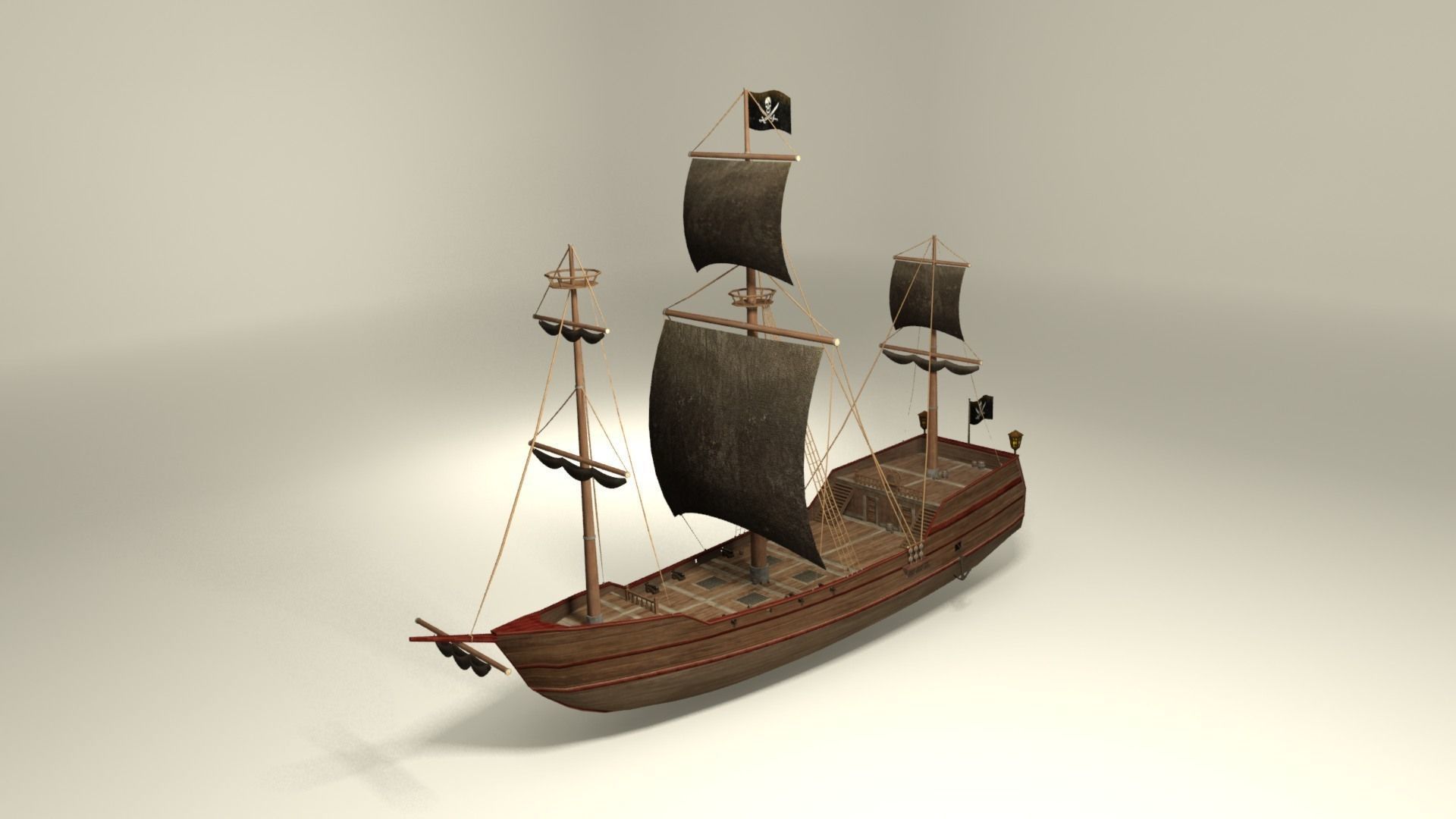 Pirate vessel ship Low-poly 3D model_8