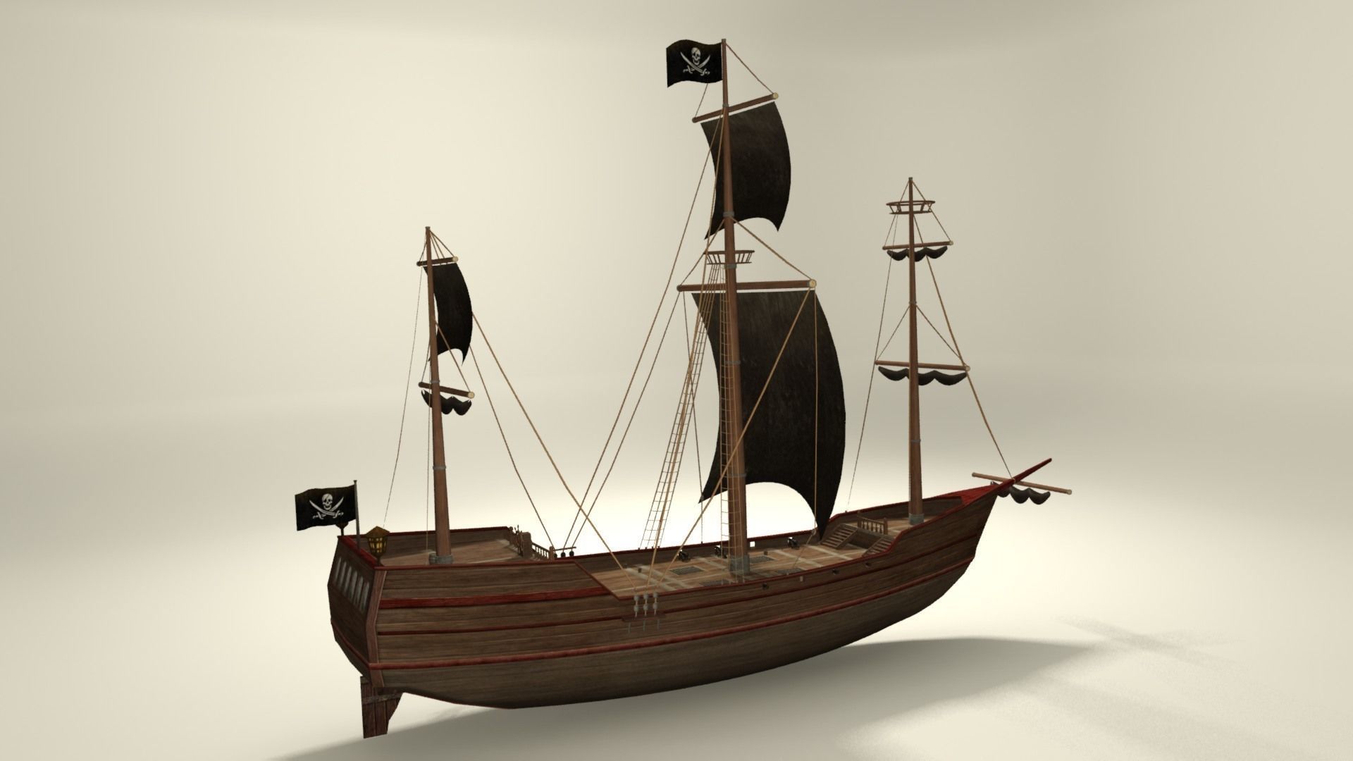 Pirate vessel ship Low-poly 3D model_3
