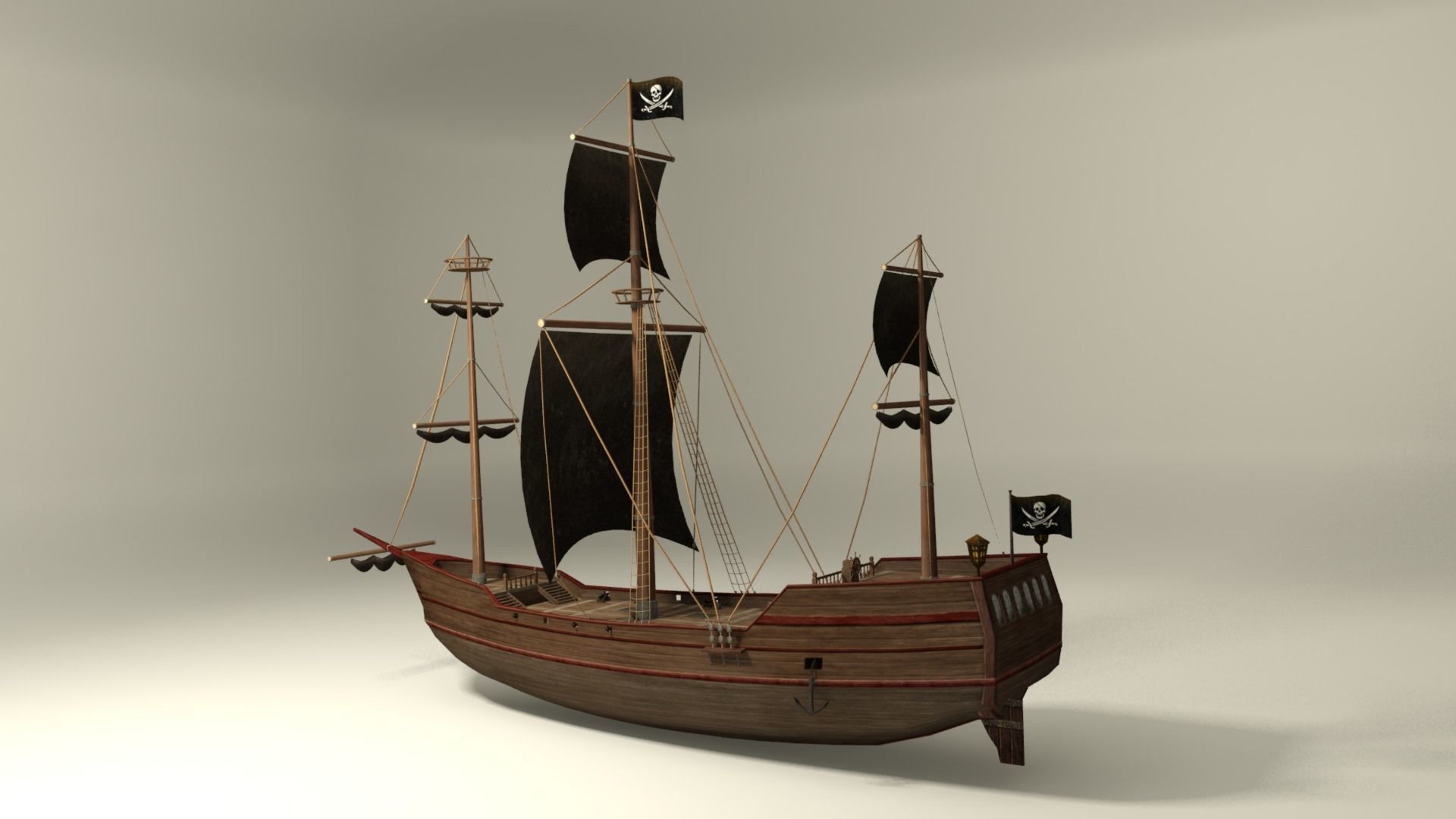 Pirate vessel ship Low-poly 3D model_1