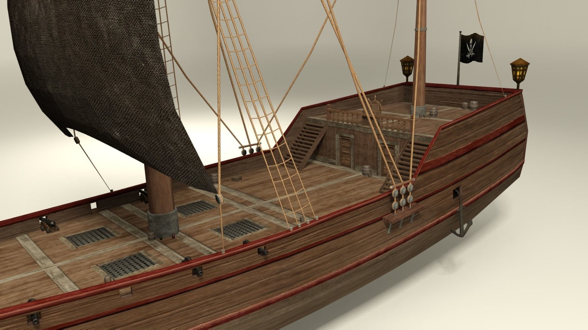 Pirate vessel ship Low-poly 3D model_5