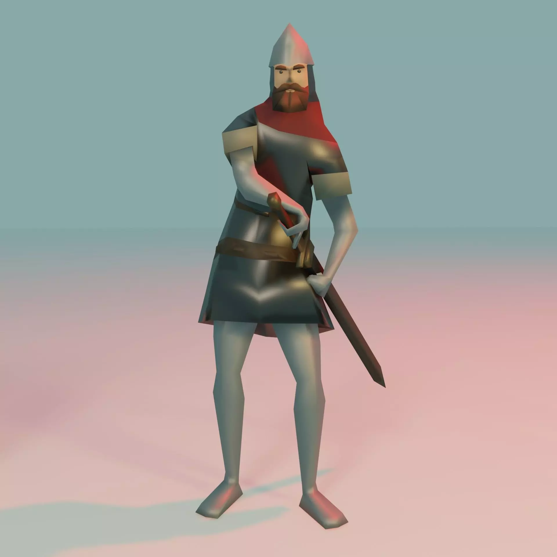 Lowpoly Warrior Knight El Cid 3D Model with Sword and Sheath Low-poly 3D model_0