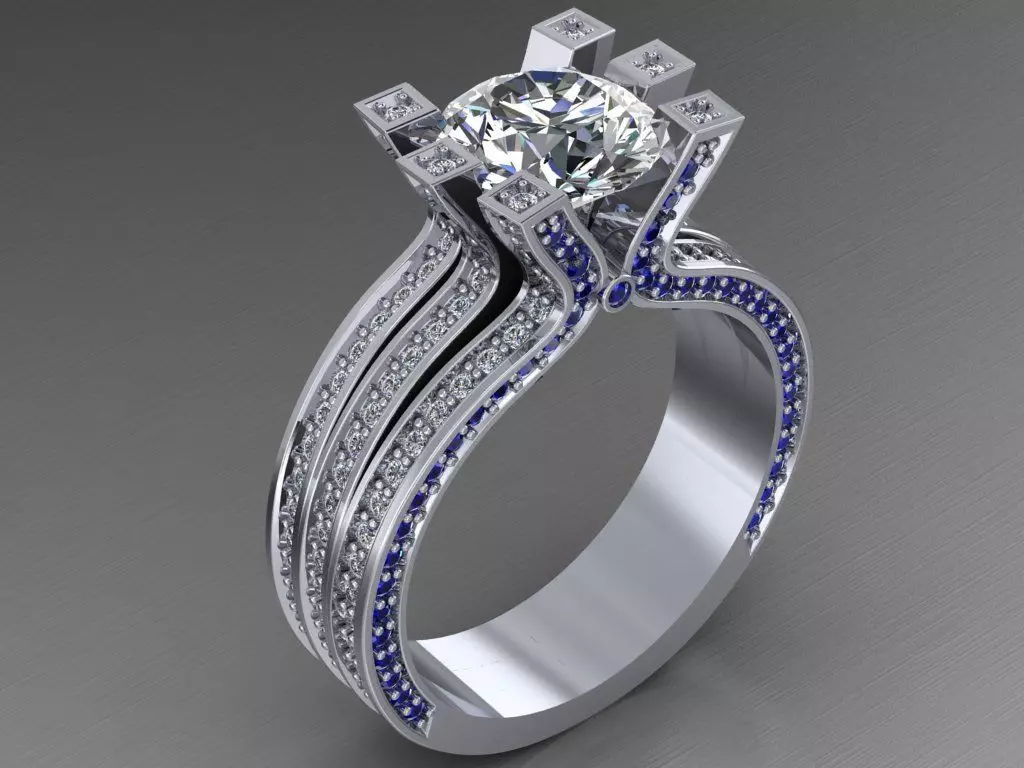 Ring has 1 diamond 1 plus 057ct and 217 diamonds 081ct 3D print model