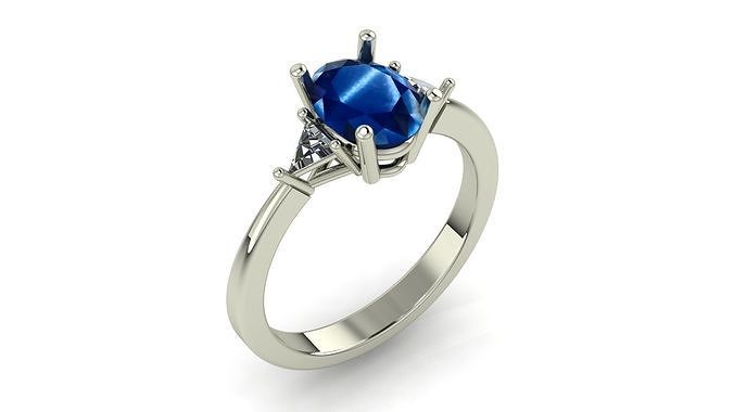 Oval Engagement Ring Triangle Side Stones 3d file 3D print model