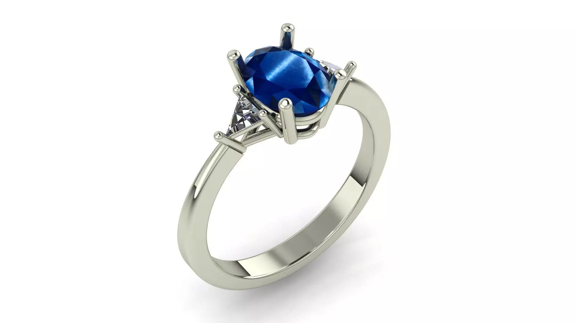 Oval Engagement Ring Triangle Side Stones 3d file 3D print model_0