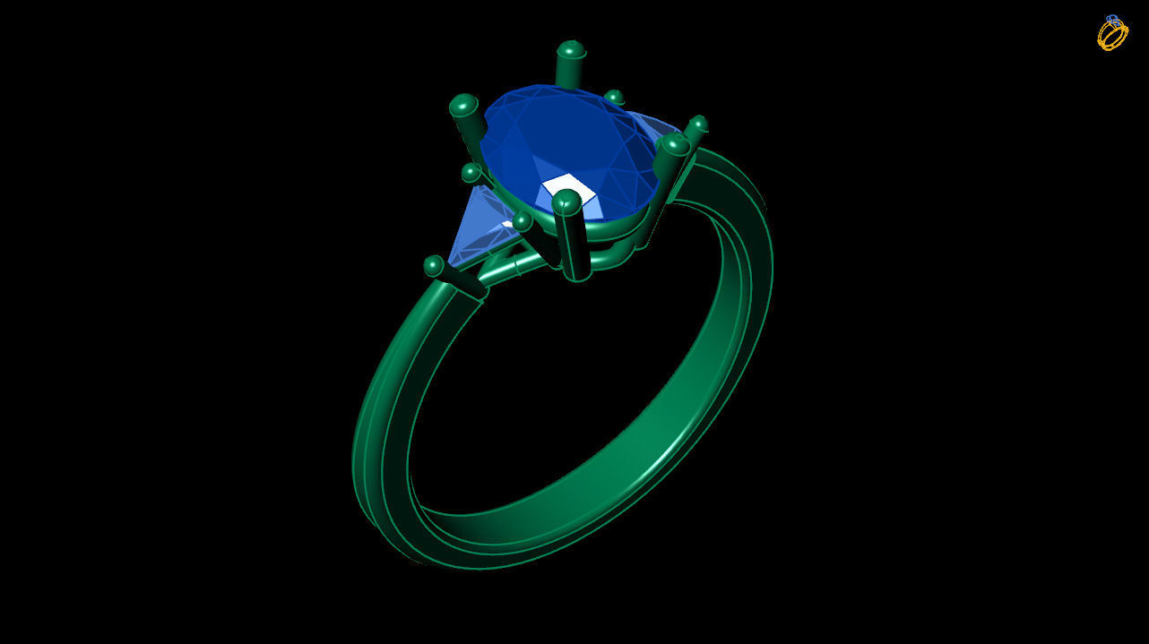 Oval Engagement Ring Triangle Side Stones 3d file 3D print model_1