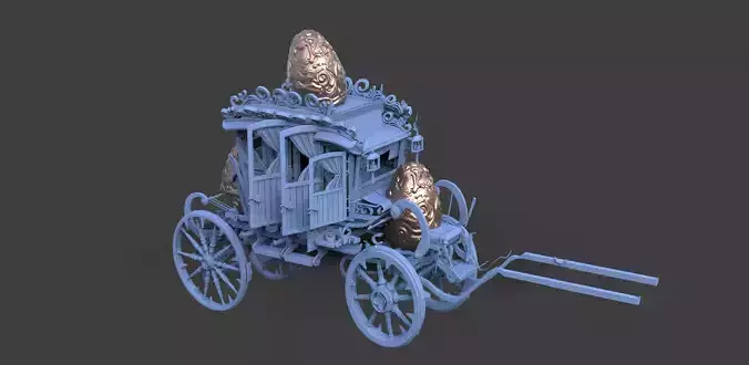 High polygon Stage Coach Horse Carriage 3D With Easter EGG 2 3D model