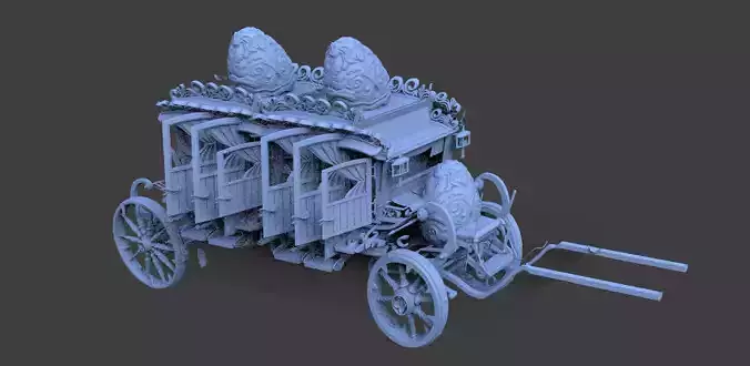 High polygon Stage Coach Horse Carriage 3 Easter 3D model