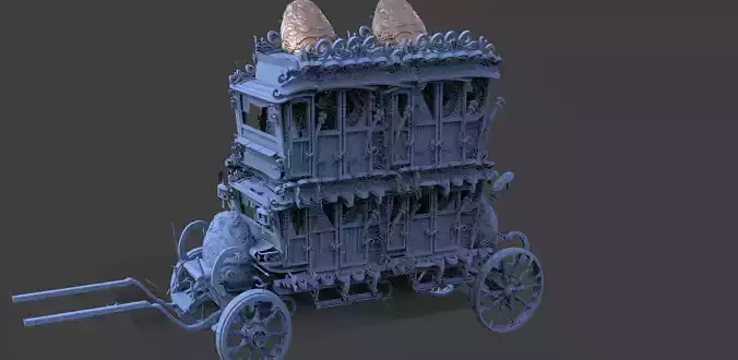 High polygon Stage Coach Horse Carriage 3D With Easter EGG Tall 3D model