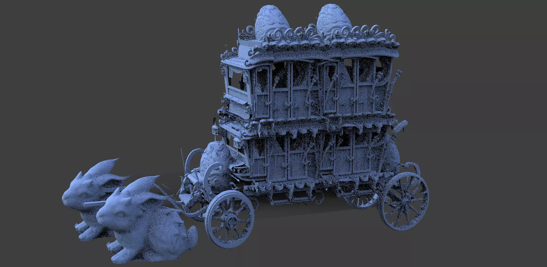 High polygon Stage Coach Horse Carriage with Bunny 3D model