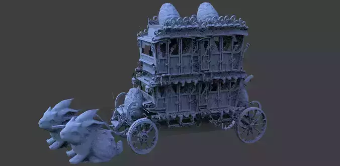 High polygon Stage Coach Horse Carriage with Bunny  3D model