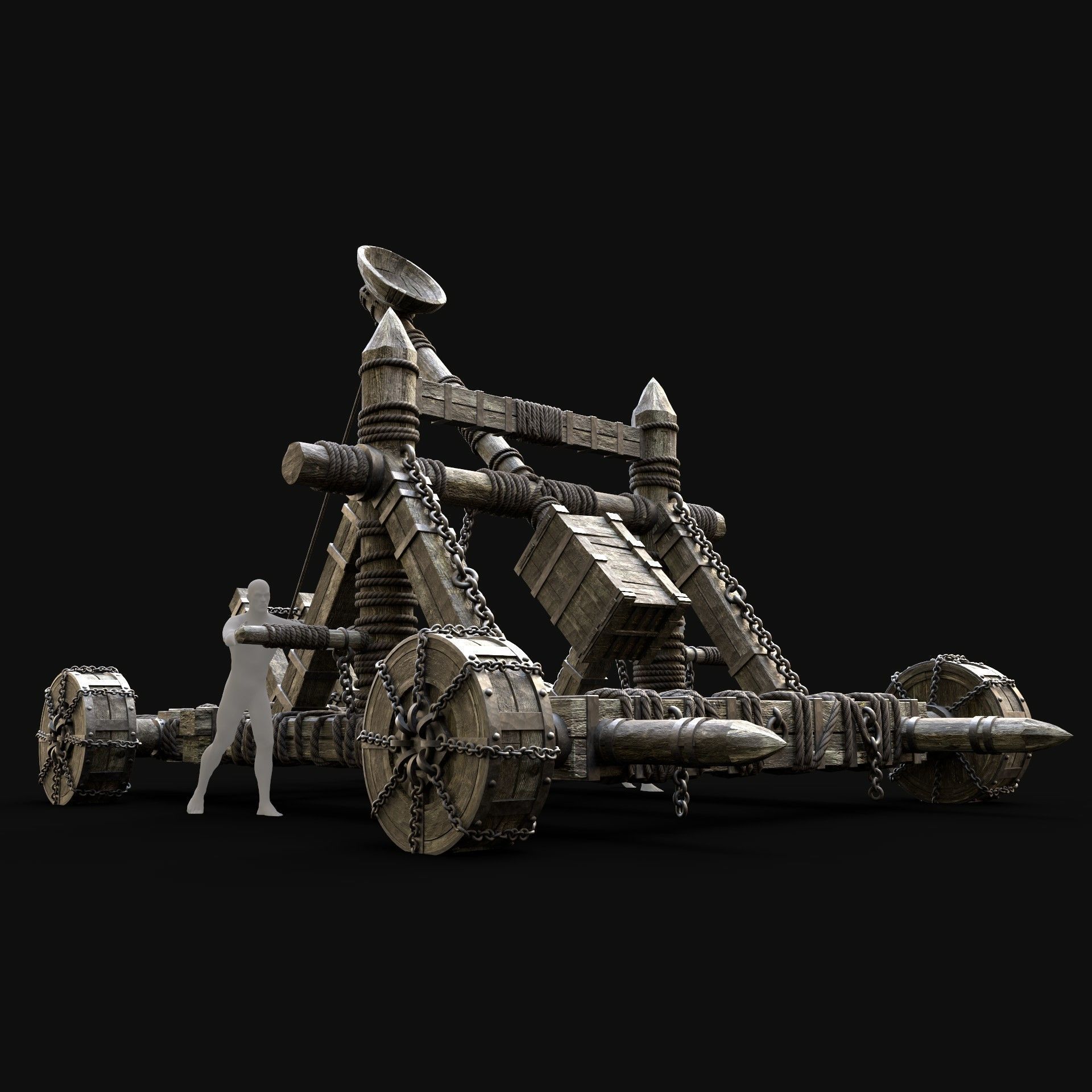 WAR MACHINE CATAPULT MEDIEVAL SIEGE ENGINE WAR BATTLE WEAPON Low-poly 3D model_5