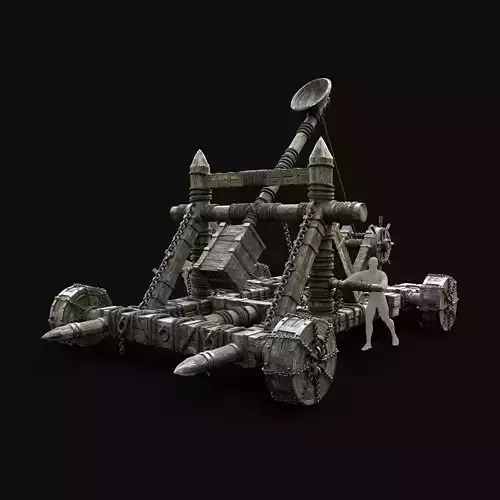 WAR MACHINE CATAPULT MEDIEVAL SIEGE ENGINE WAR BATTLE WEAPON Low-poly 3D model