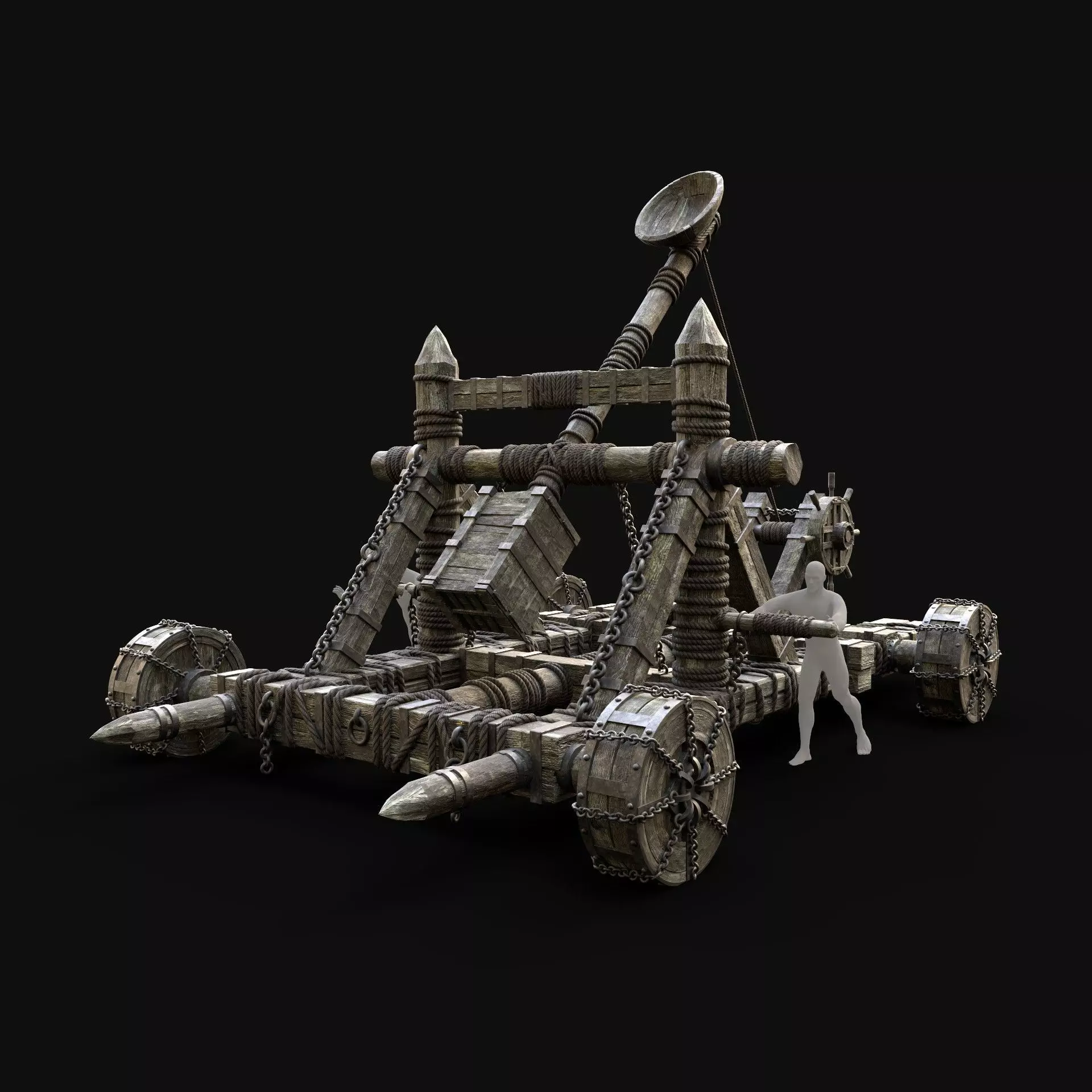 WAR MACHINE CATAPULT MEDIEVAL SIEGE ENGINE WAR BATTLE WEAPON Low-poly 3D model_0
