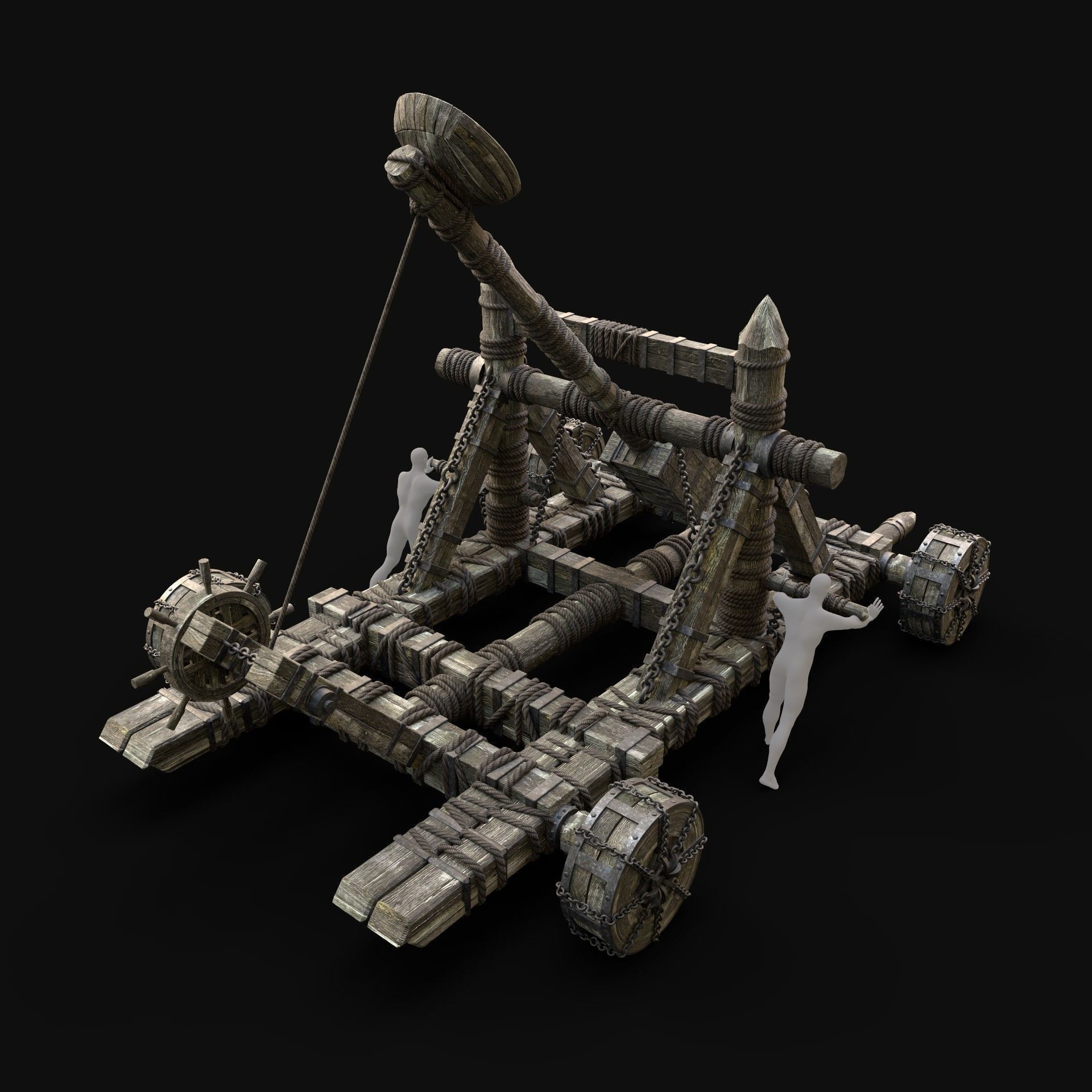 WAR MACHINE CATAPULT MEDIEVAL SIEGE ENGINE WAR BATTLE WEAPON Low-poly 3D model_3