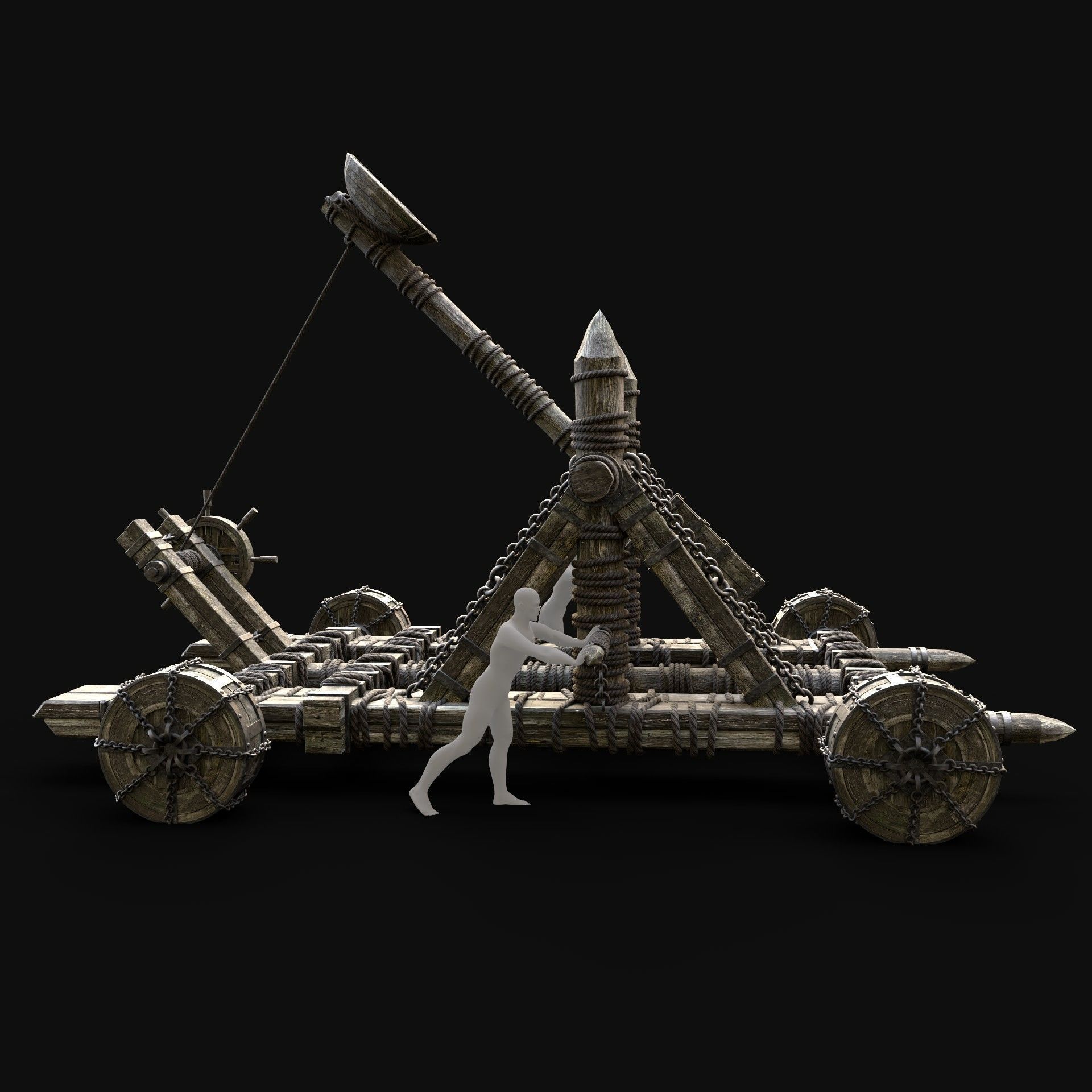 WAR MACHINE CATAPULT MEDIEVAL SIEGE ENGINE WAR BATTLE WEAPON Low-poly 3D model_4