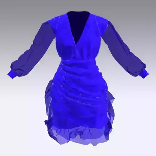 DRESS DARK BLUE DRAPED SKIRT V NECKLINE MODERN ANVELOPE