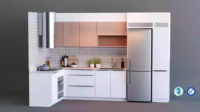 Kitchen Set Model with refrigerator and microwave