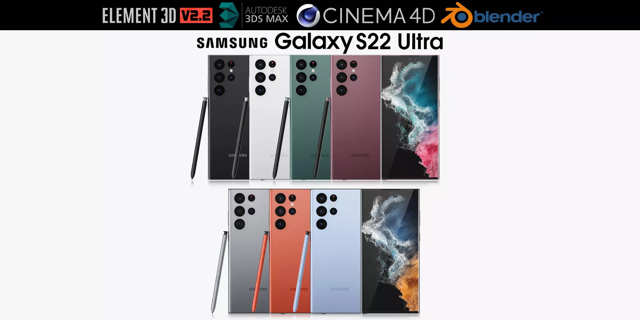 Samsung Galaxy S22 Ultra all colors 3D model