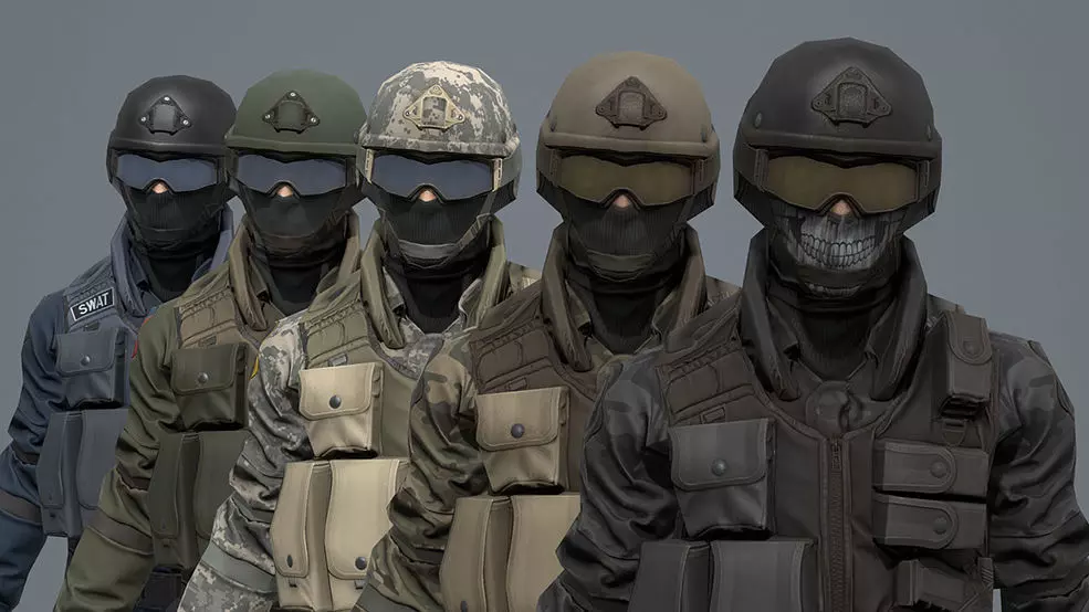 9 armed fighters in camouflage Free 3D model