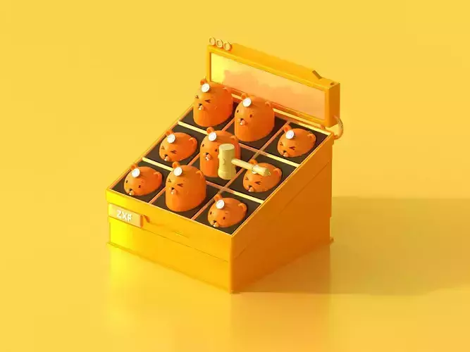whack-a-mole box with orange bunnies in it Free 3D model