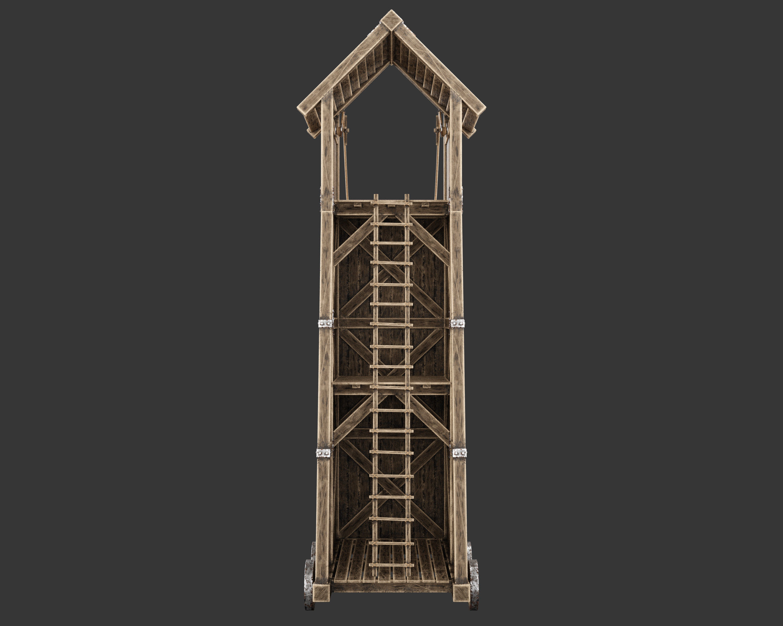 Medieval Siege Engine Tower Low-poly 3D model_13