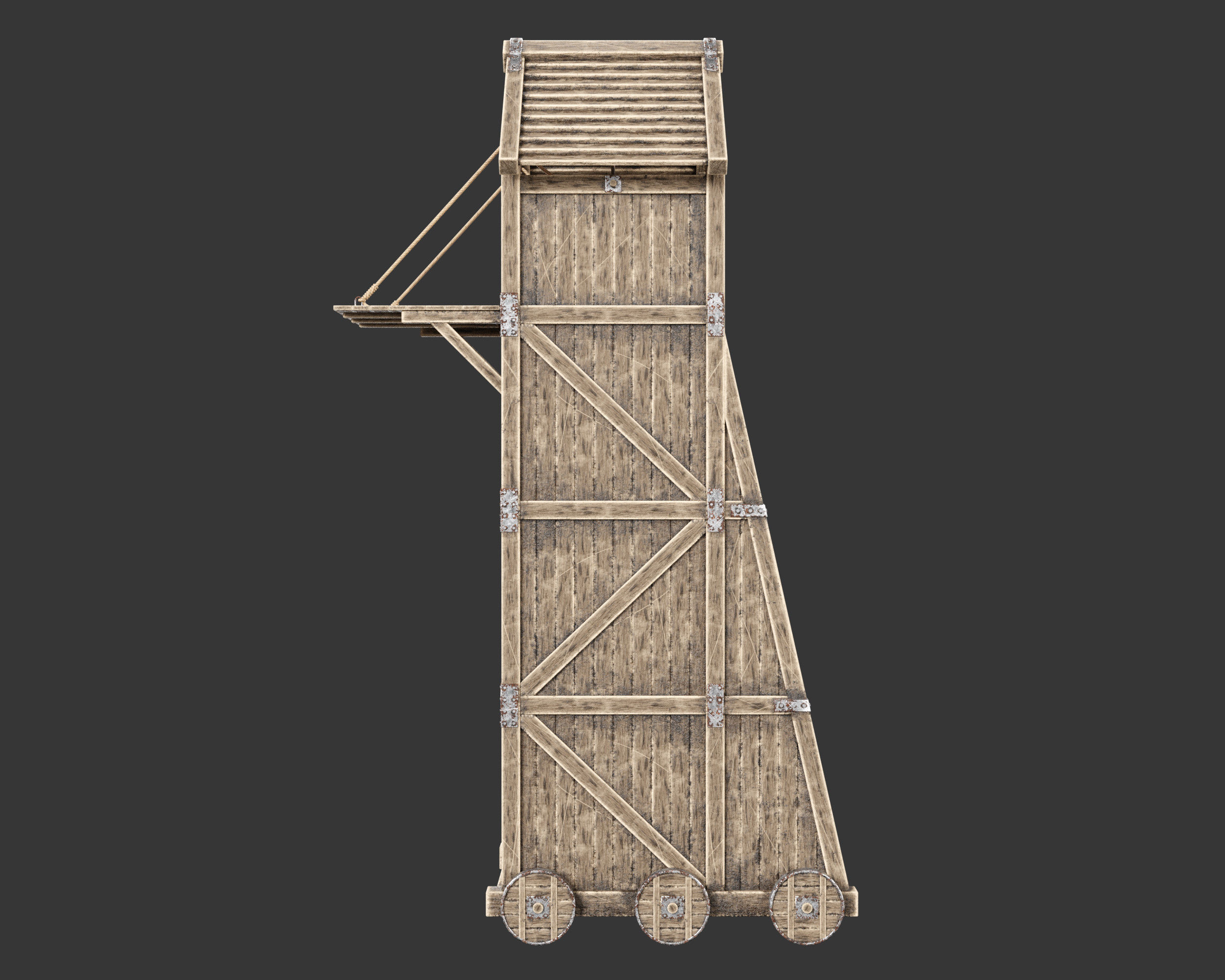 Medieval Siege Engine Tower Low-poly 3D model_16