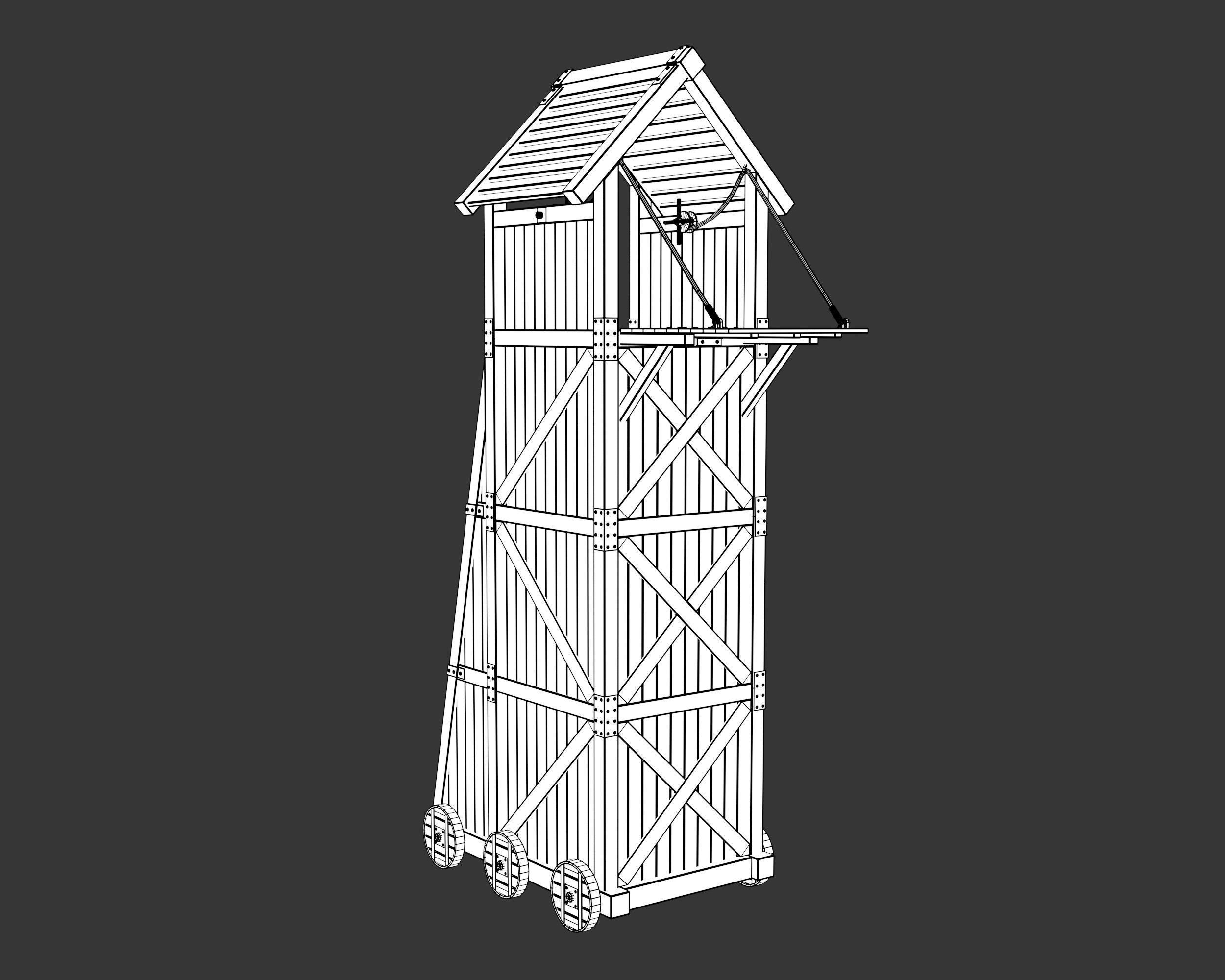 Medieval Siege Engine Tower Low-poly 3D model_6