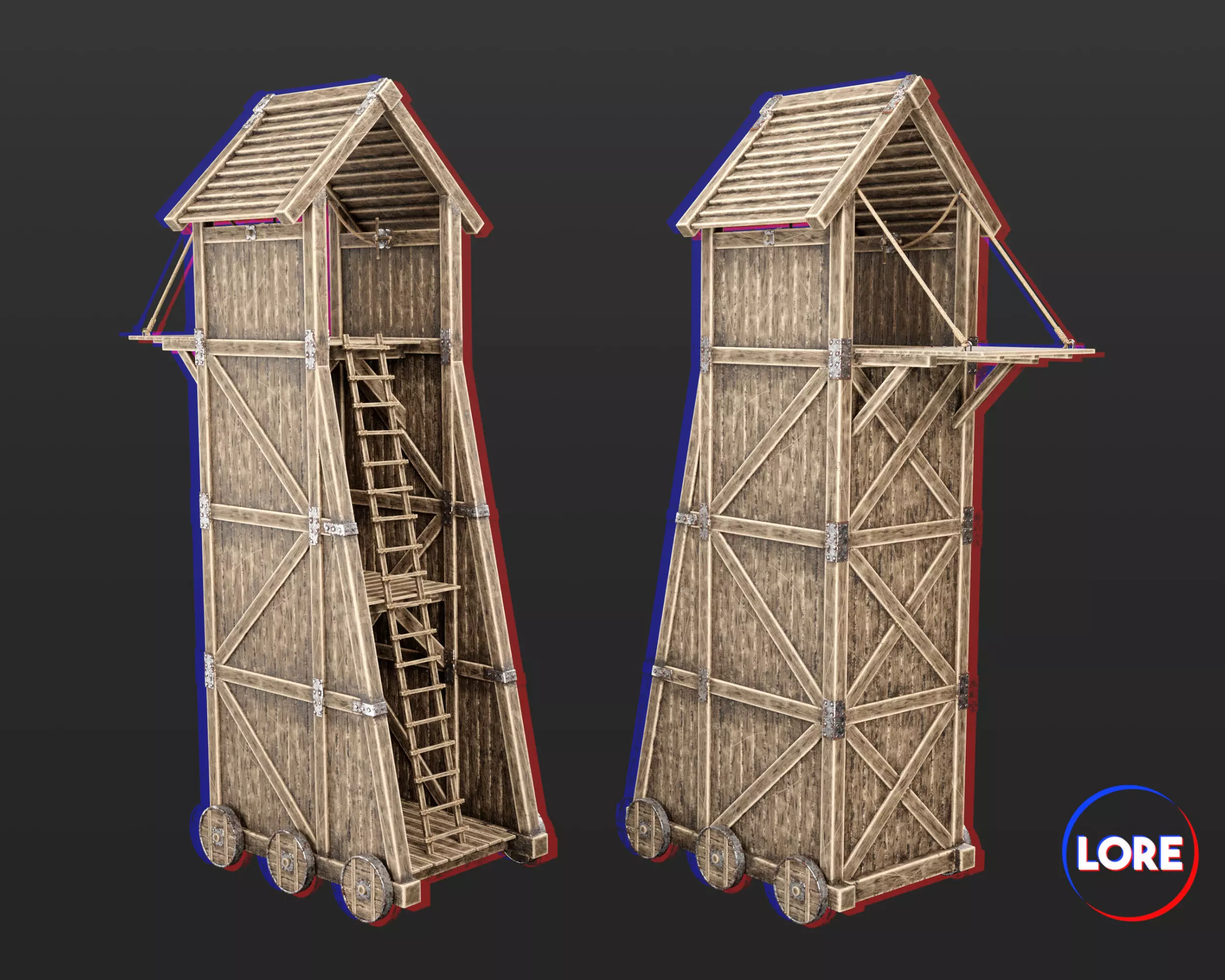 Medieval Siege Engine Tower Low-poly 3D model_0