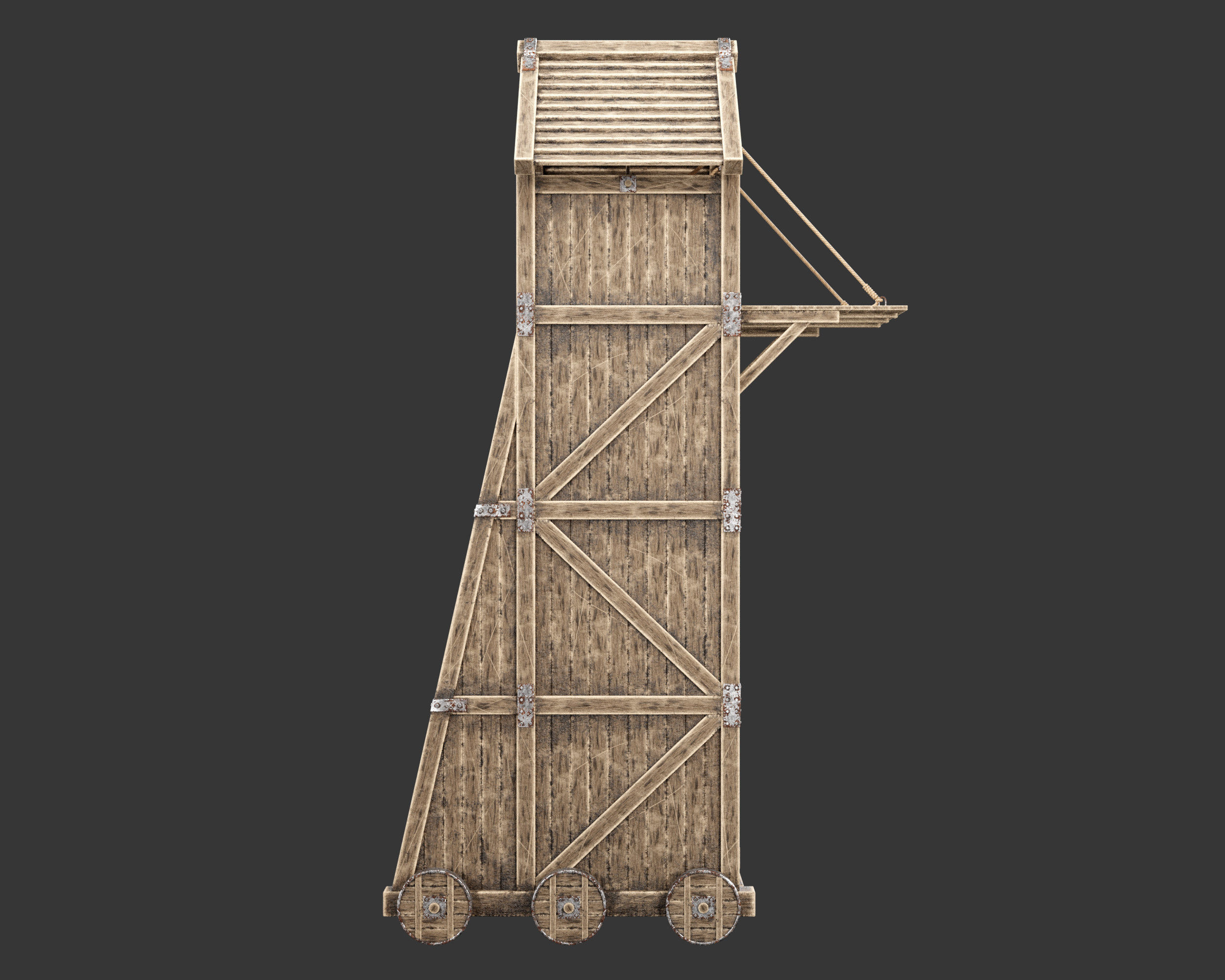 Medieval Siege Engine Tower Low-poly 3D model_10