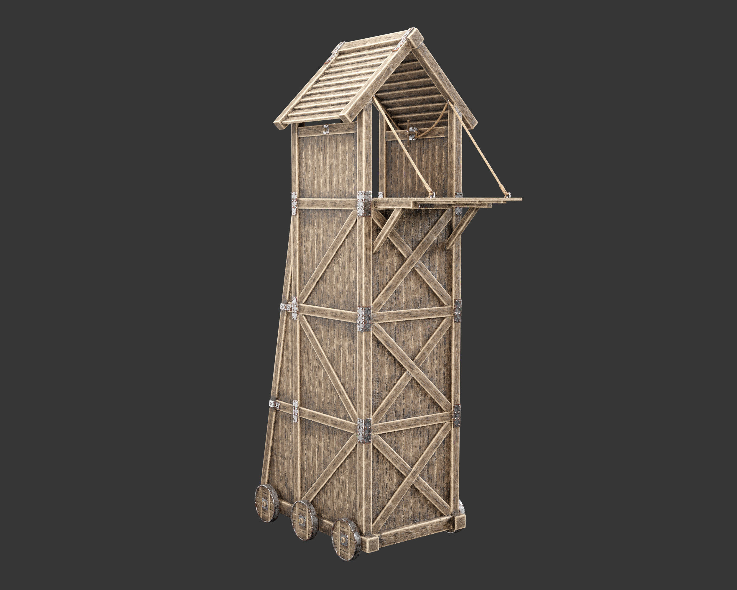 Medieval Siege Engine Tower Low-poly 3D model_4