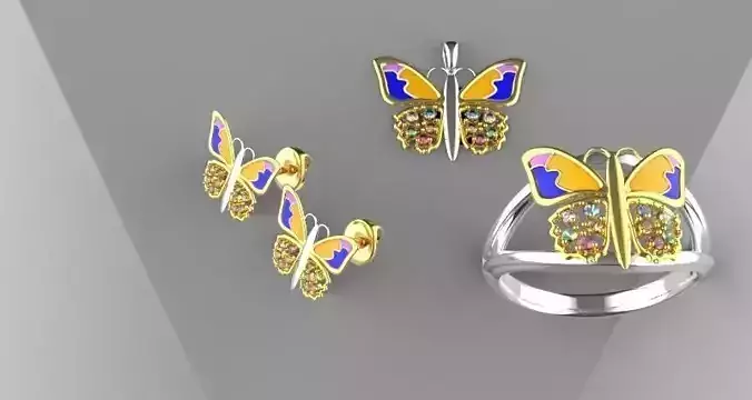 Butterfly set ring and earrings