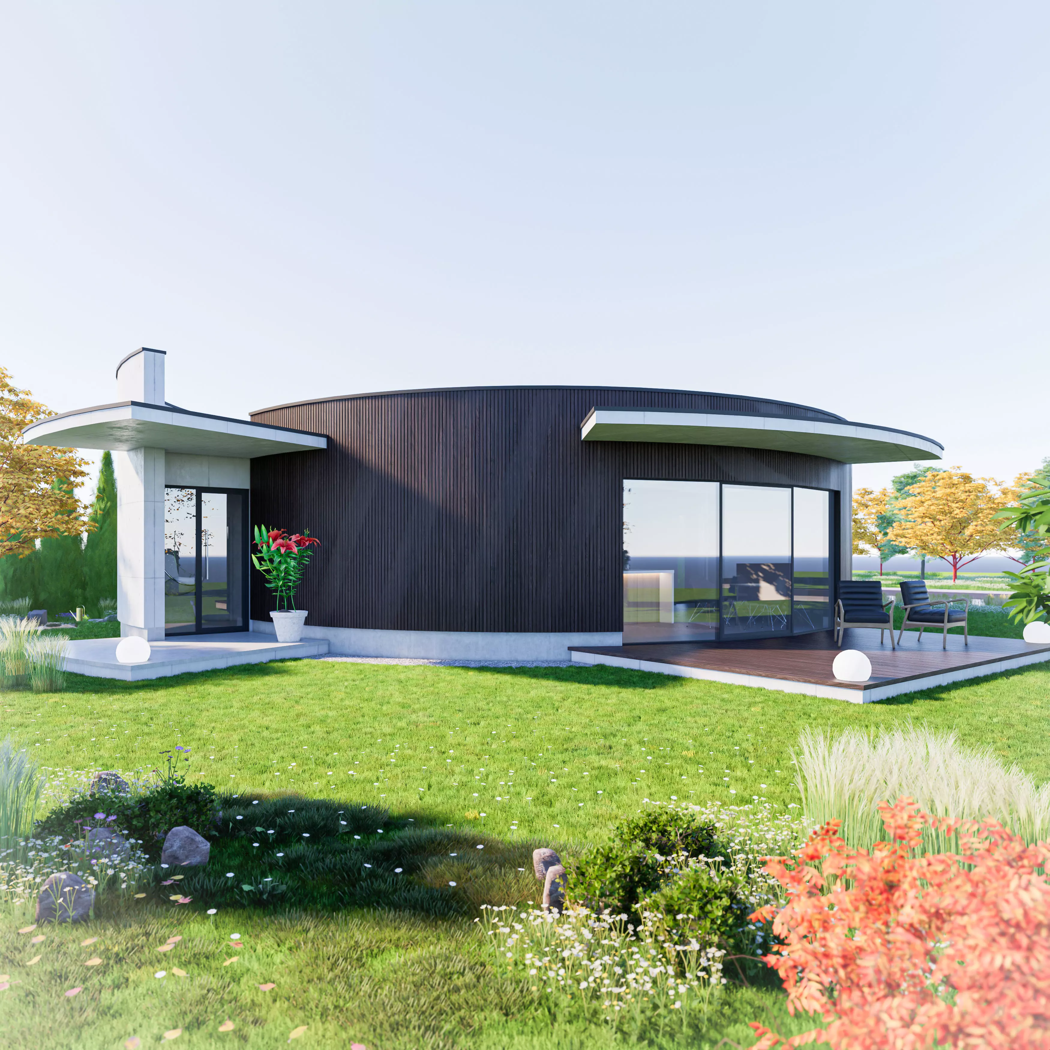 Family House 14 - Created with fully parametric Revit Families Low-poly 3D model_0