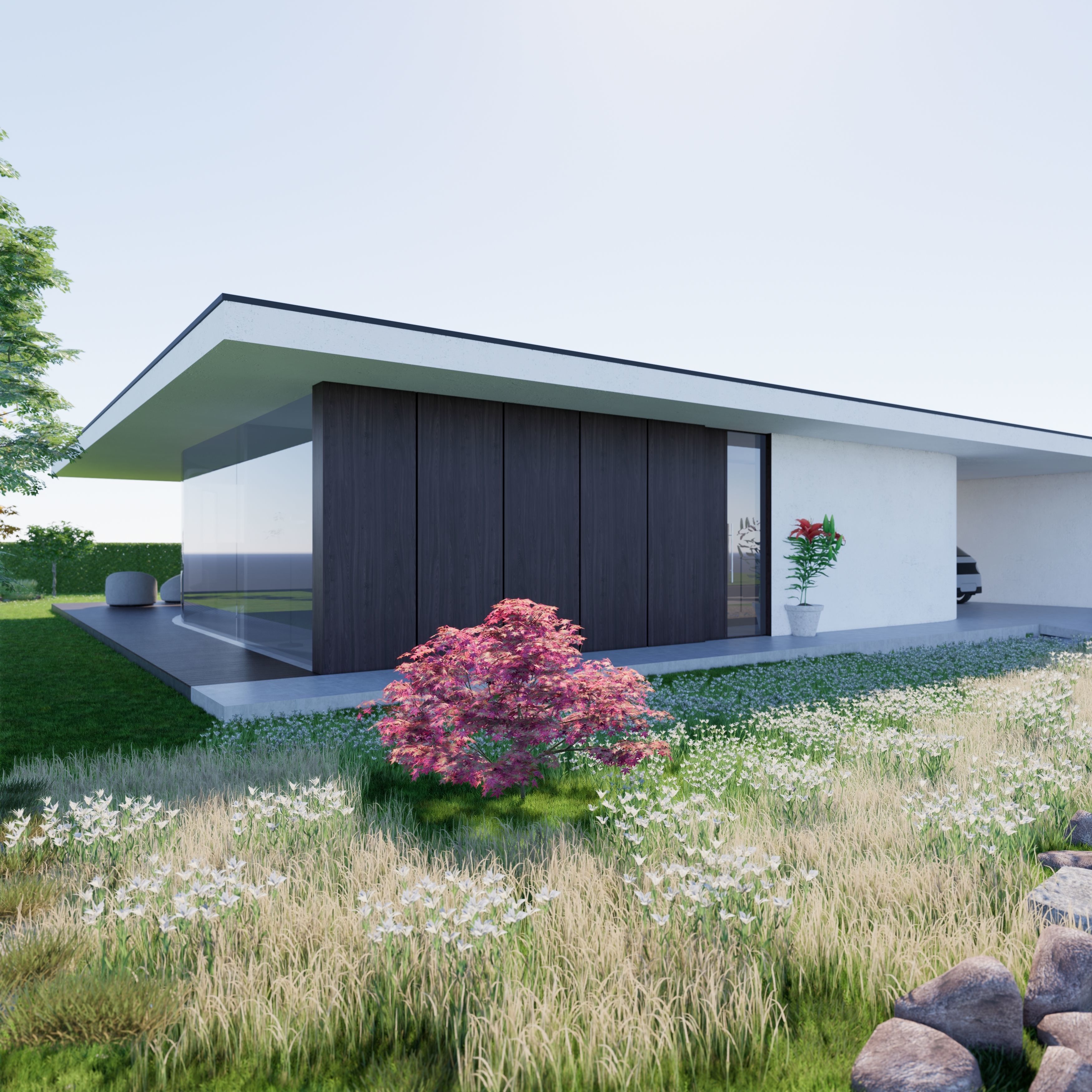 Family House 15 - Created with fully parametric Revit Families Low-poly 3D model_1