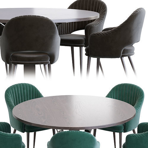 Deephouse  chair and Massimo Wood Top Dining Table 3D model 4