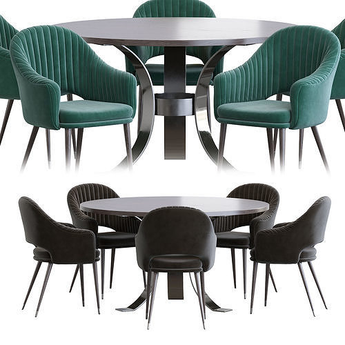 Deephouse  chair and Massimo Wood Top Dining Table 3D model 3