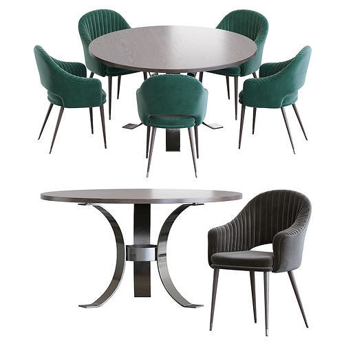 Deephouse  chair and Massimo Wood Top Dining Table 3D model 2