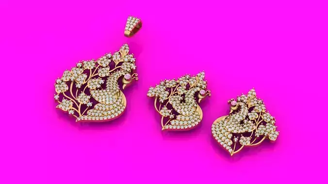 peacock pendant and earring