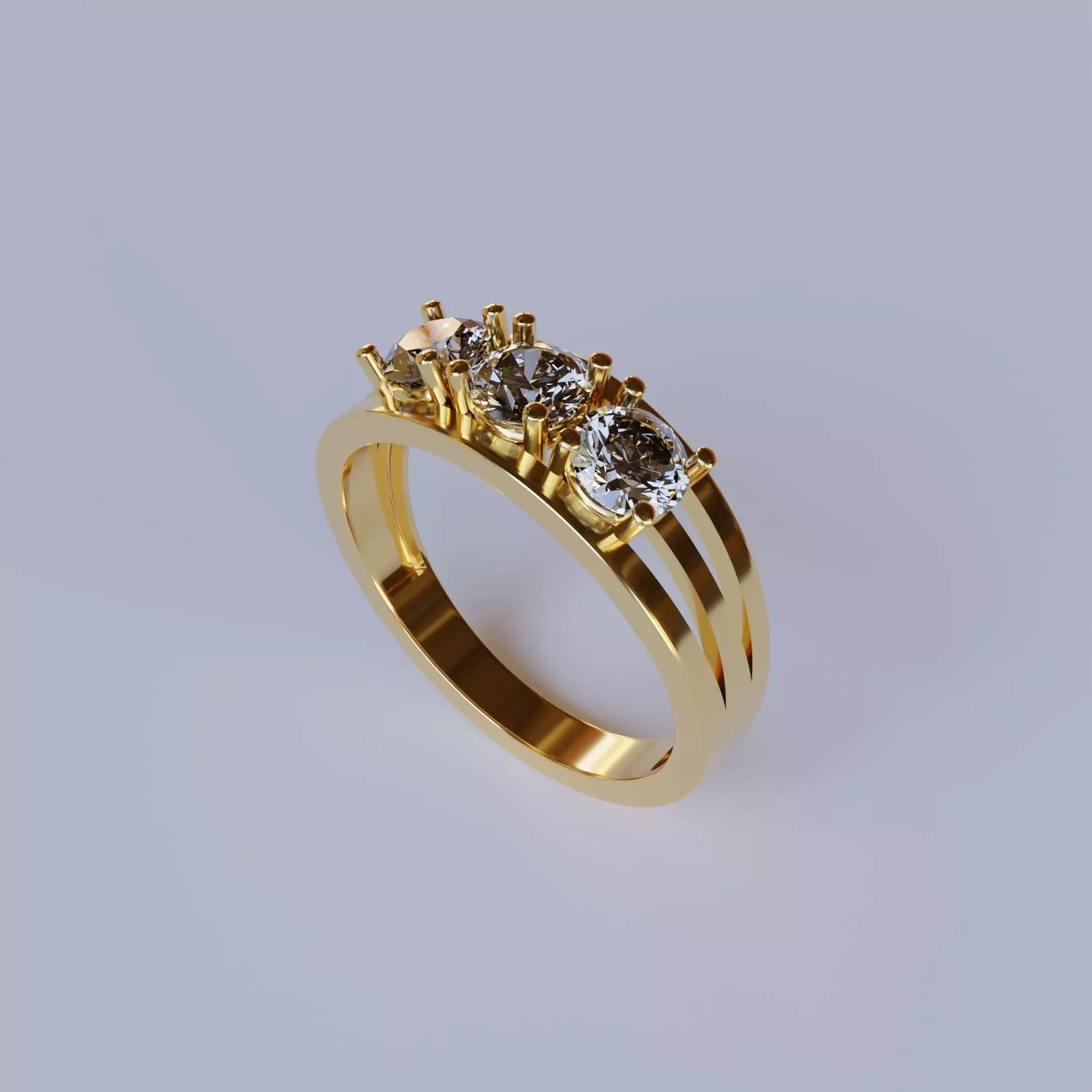 Ring with gems behind at the top 3D print model