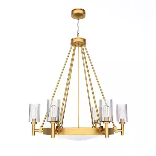 Collier-6-light-chandelier-in-heritage-brass-with-clear-glass gold chandelier with glass shades