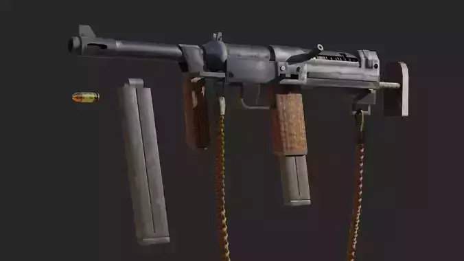 Steampunk WW2 inspired low poly submachine gun