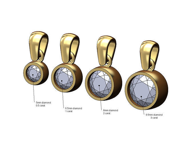 Diamond bezel cups pendants with bail mini set 3D print model