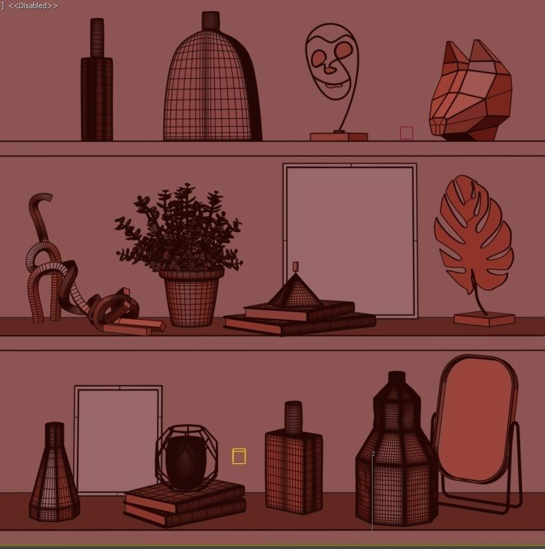 Set terracota colorful vases on shelf 3D model_3