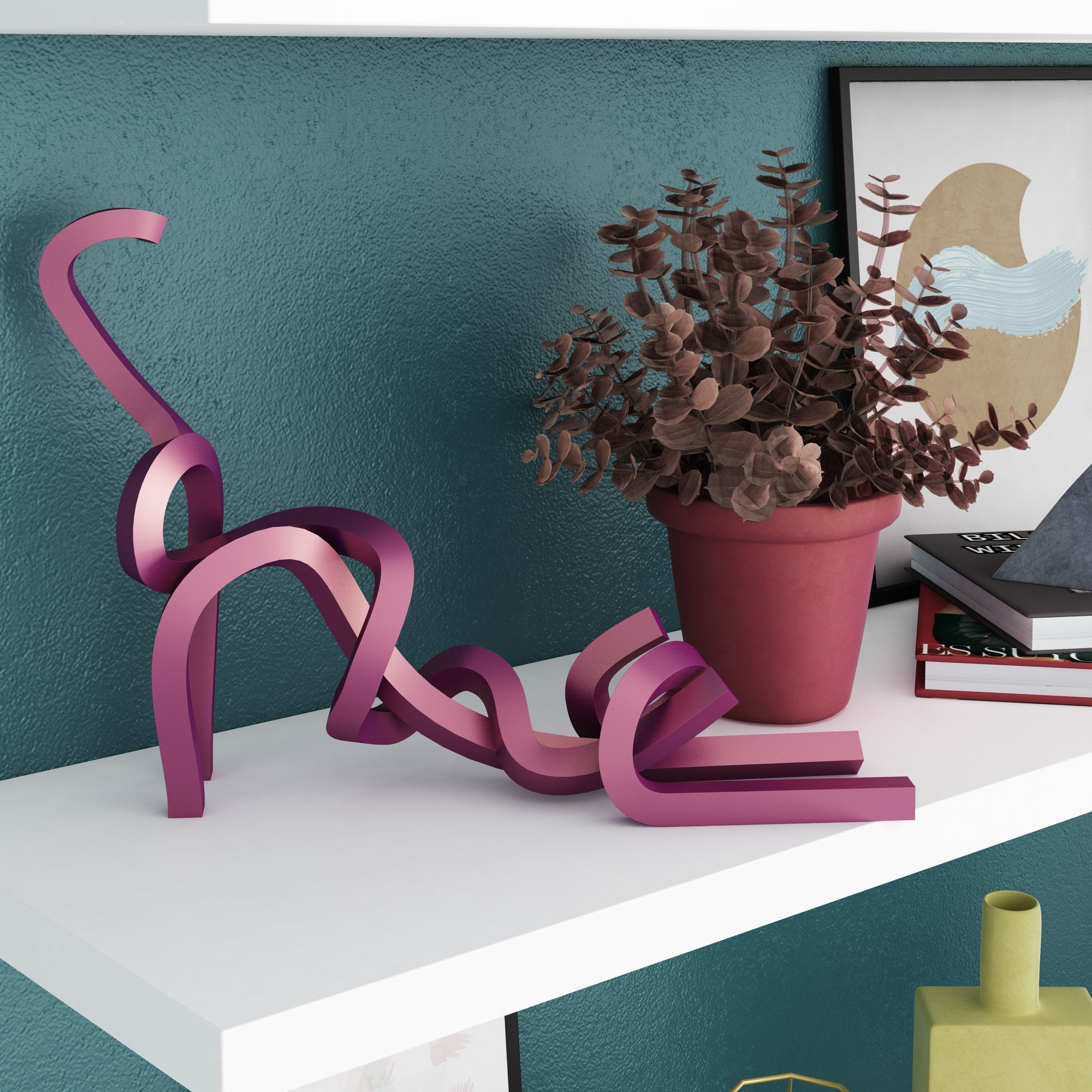 Set terracota colorful vases on shelf 3D model_1