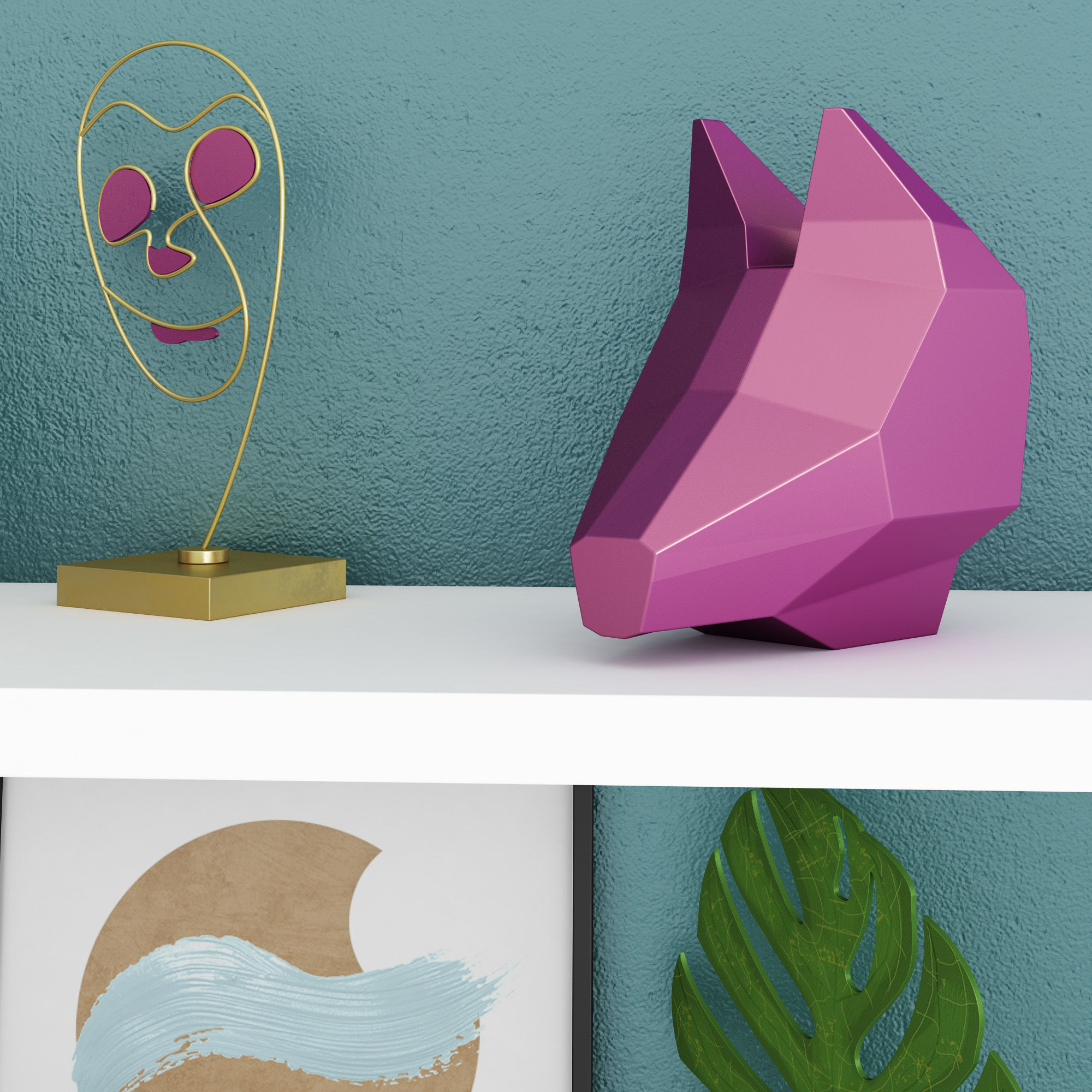 Set terracota colorful vases on shelf 3D model_2