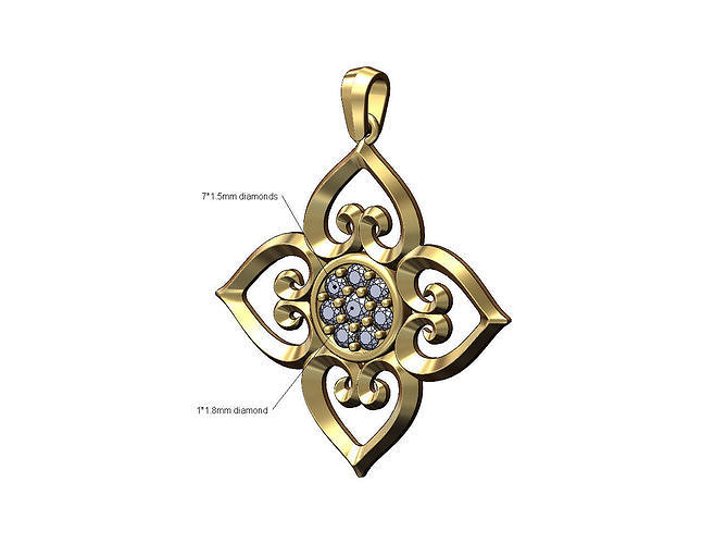 Floral hearts diamond cluster pendant with bail  3D print model